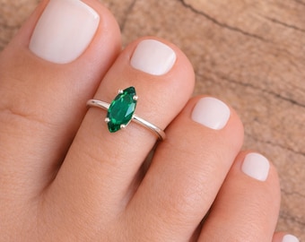 Adjustable Toe Ring-Toe Ring-Silver Toe Ring-Emerald Stone Toe Ring-Sterling Silver 925 Toe Ring-Foot Jewelry