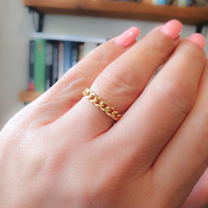 Chain Ring - Gold Curb Chain Ring -  Silver Chain Ring - Wide Chain Ring - Men Weman Ring - Figaro Curb Chunky Ring
