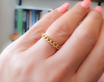 Mother Day - Chain Ring - Gold Curb Chain Ring -  Silver Chain Ring - Wide Chain Ring - Men Weman Ring - Figaro Curb Chunky Ring