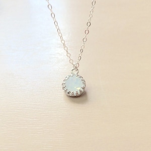 Silver Necklace Opal, White Opal Swarovski Crystal Necklace, Dainty Silver Necklace, Gift For Her, Bridesmaids Gift