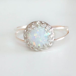 Mother Day Opal Ring White Opal Silver Jewelry Gold Filled Dainty Double Opal Band Ring image 4