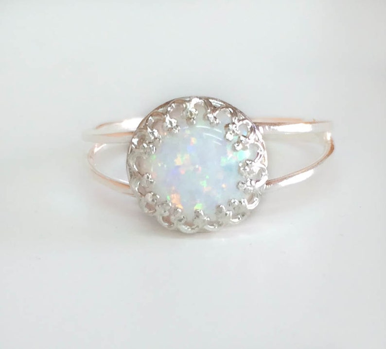 Mother Day Opal Ring White Opal Silver Jewelry Gold Filled Dainty Double Opal Band Ring image 4