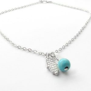 Anklet Jewelry, Sterling Silver Anklet Hamsa Hand Turquoise, Ankle Bracelet, Beach Body Jewelry