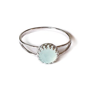 Aqua Chalcedony Sterling Silver Ring, Natural Aqua Chalcedony Gemstone, Light Blue Aqua Mint Sterling Silver 925 Ring,