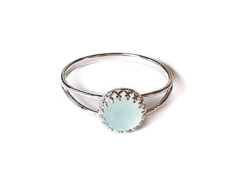 Aqua Chalcedony Sterling Silver Ring, Natural Aqua Chalcedony Gemstone, Light Blue Aqua Mint Sterling Silver 925 Ring,