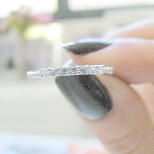 Diamonds Silver Ring Thin Band Tiny CZ Promise Freindship Gift For Her Crystal Jewelry image 3