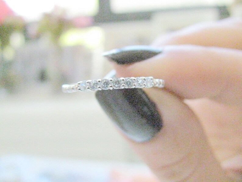 Diamonds Silver Ring Thin Band Tiny CZ Promise Freindship Gift For Her Crystal Jewelry image 3