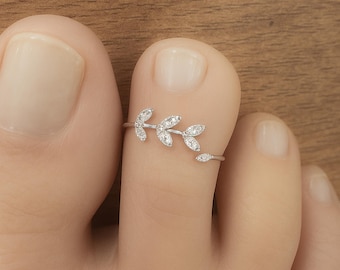 Toe Ring-Adjustable Toe Ring-Silver Toe Ring-Leaf Laurel Flower Toe Ring-Sterling Silver 925 Toe Ring-Foot Jewelry
