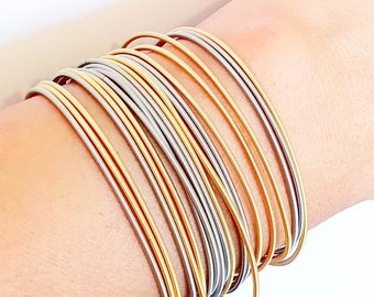 Edelstahl Armbänder Set Gold und Silber-Gitarren Saiten Armbänder Gold Silber-Gold Silber Saiten Armbänder-Frühling Armbänder Flexibel