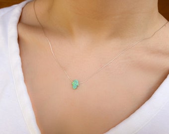Mother Day - Super Thin Necklace-Green Hamsa Necklace-Green Opal Silver Necklace-Hamsa Opal Necklace-Silver Hamsa Necklace-Opal