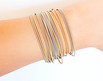 Set of Stainless Steel Strings Bracelets Gold Silver-Guitar Strings Bracelets Gold Silver-Gold Silver Strings Bracelets-Elastic Flexible