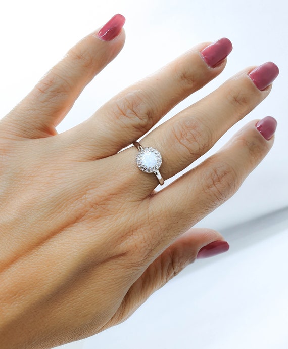 Opal ring, Silver Opal Ring, Opal Band Ring, Rainbow Opal Silver 925 Jewelry, White Stone Ring, Stackable Ring