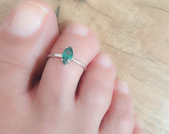 Mother Day - Adjustable Toe Ring-Toe Ring-Silver Toe Ring-Emerald Stone Toe Ring-Sterling Silver 925 Toe Ring-Foot Jewelry
