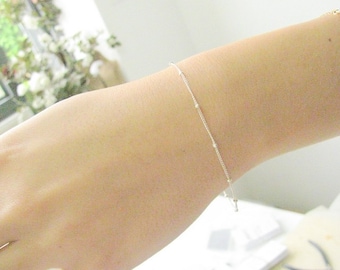 Satellite Chain Bracelet Silver, Silver Beaded Staellite Chain Bracelet, Thin Bracelet, Dainty Satellite Layered Bracelet