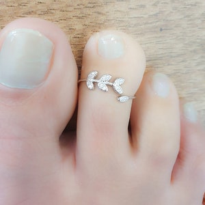 Mother Day Toe Ring-Adjustable Toe Ring-Silver Toe Ring-Leaf Laurel Flower Toe Ring-Sterling Silver 925 Toe Ring-Foot Jewelry image 1