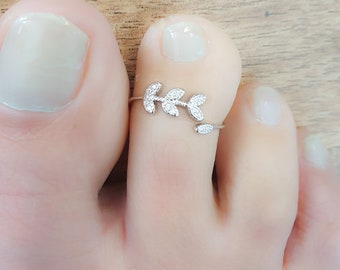 Mother Day - Toe Ring-Adjustable Toe Ring-Silver Toe Ring-Leaf Laurel Flower Toe Ring-Sterling Silver 925 Toe Ring-Foot Jewelry