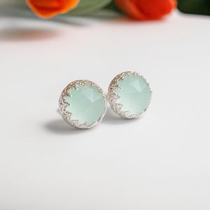 Jade Stud Earrings Silver Earrings Sterling Silver Studs Post Earrings Light greens Jade Jewelry