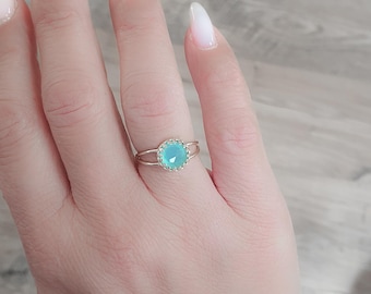 Silberring Aqua hellblau, Silberring Aqua, feiner Silberring, Ozeanring