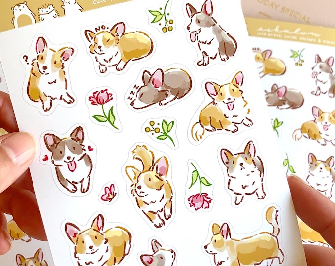 Eco-Friendly Corgi Sticker Sheet: Kawaii Planner Stickers