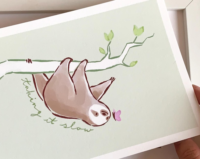 Sloth Art Print – Kawaii Slow Living Wall Art (A5/A4)