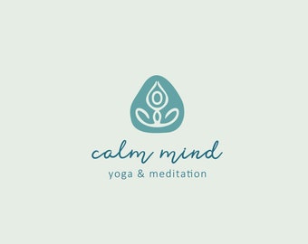 yoga logo design, premade meditation doula pregnancy pregnant mindful mindfulness hand drawn instructor studio lotus pose cross legs