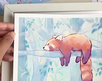 Impression d'art Kawaii Panda roux : papier de chanvre respectueux de l'environnement (A5/A4)