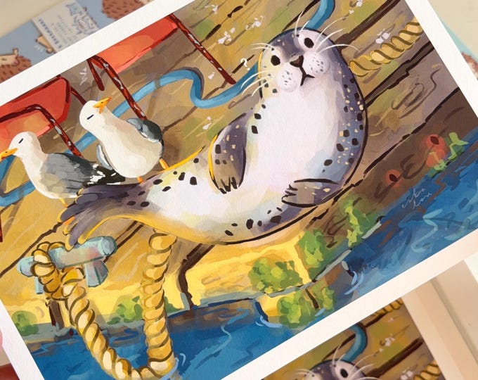 Harbour Seal Print – Painting Cute Kawaii Animal Illustration (A5/A4)