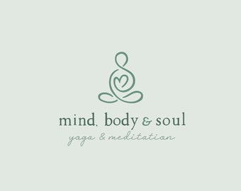 yoga logo design, premade meditation doula pregnancy pregnant mindful mindfulness hand drawn instructor studio lotus pose cross legs