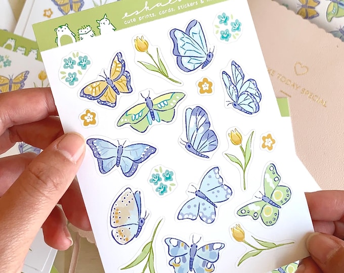 Eco-Friendly Butterfly Sticker Sheet: Kawaii Journal Planner Stickers