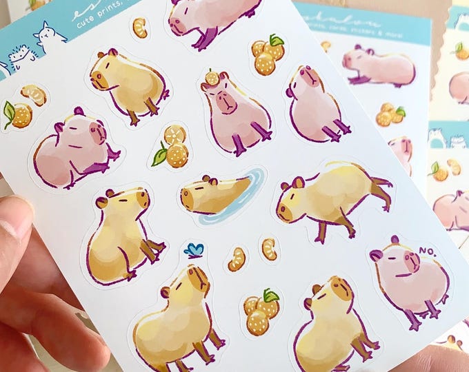 Capybara Sticker Sheet - Kawaii Animal Stickers for Journals & Planners