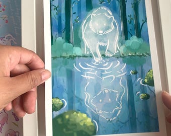 Impression d'art Spirit Bear : illustration Cottagecore sur papier de chanvre