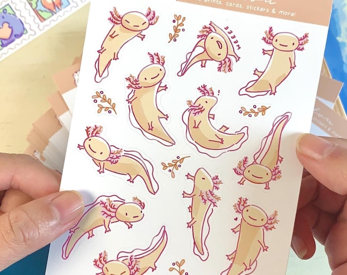 Eco-Friendly Axolotl Sticker Sheet: Kawaii Planner Stickers