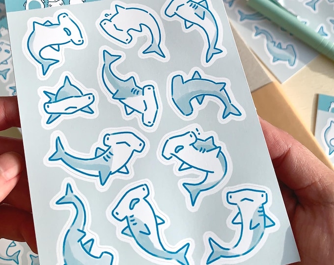 Eco-Friendly Hammerhead Shark Sticker Sheet: Kawaii Journal Planner Stickers