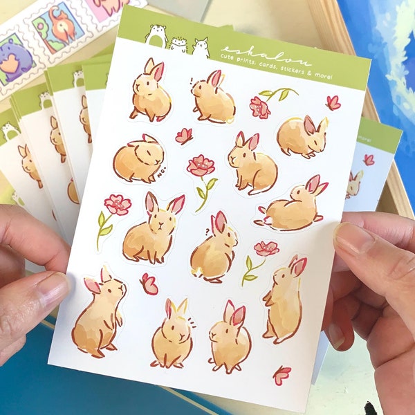Foglio di adesivi Kawaii Bunny: adesivi per journaling eco-compatibili