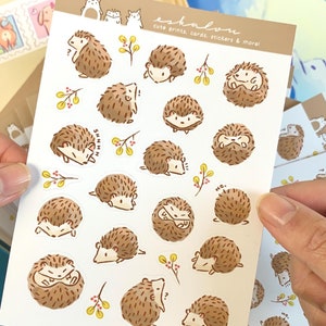 Milieuvriendelijk stickervel egel: schattige pvc-vrije en recyclebare stickers | Kawaii dierenstickers voor tijdschriften, planners