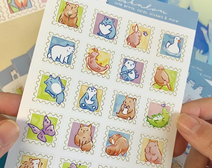Stamp Sticker Sheet – Kawaii Decorative Stickers for Journals & Planners