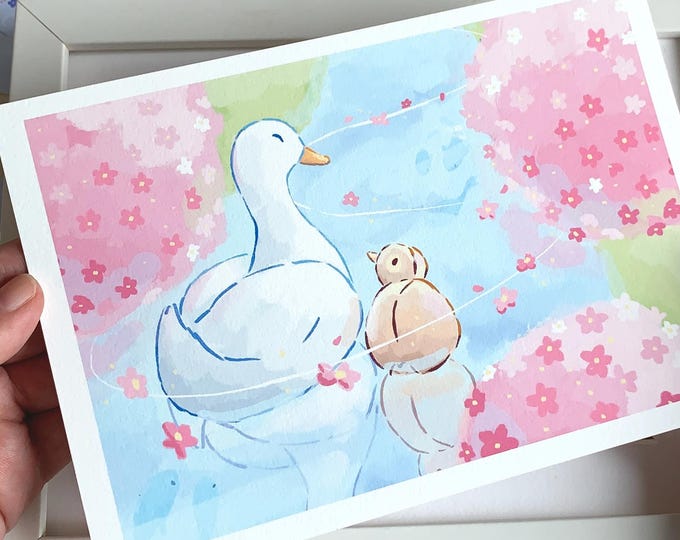 Duck Art Print: Spring Illustration on Hemp Paper