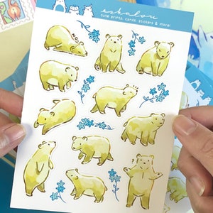 Foglio di adesivi invernali ecologici a forma di orso polare - Adesivi carini senza PVC e riciclabili / Adesivi kawaii con animali per diari, agende