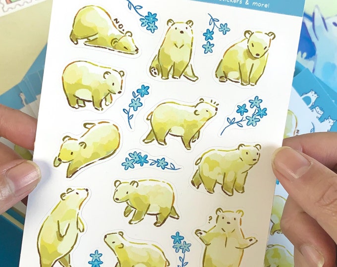 Eco-Friendly Polar Bear Sticker Sheet: Kawaii Journal Planner Stickers