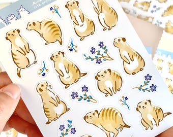 Milieuvriendelijk stickervel stokstaartje: handgetekende kawaii dierenstickers