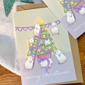 Cute Tree Bunny Christmas Card - Adorable Rabbit Holiday Greeting