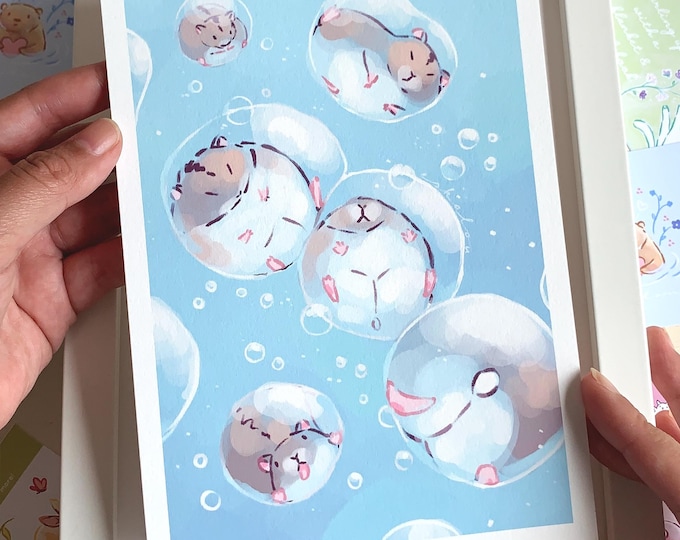 Hamster Bubble Art Print – Kawaii Animal Illustration (A5/A4)