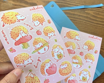 Kawaii Hedgehog Autumn Sticker Sheet | Cute Fall Bullet Journal Decals | Planner & Scrapbooking Accessories