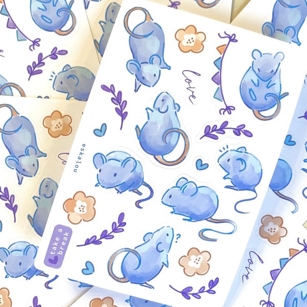 cute sticker sheet for bullet journal - kawaii wood mouse mice planner scrapbook