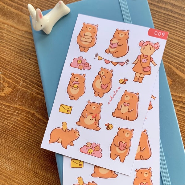 Adorable feuille d'autocollants en forme d'ours - Album de coupures de journal avec des oursons kawaii