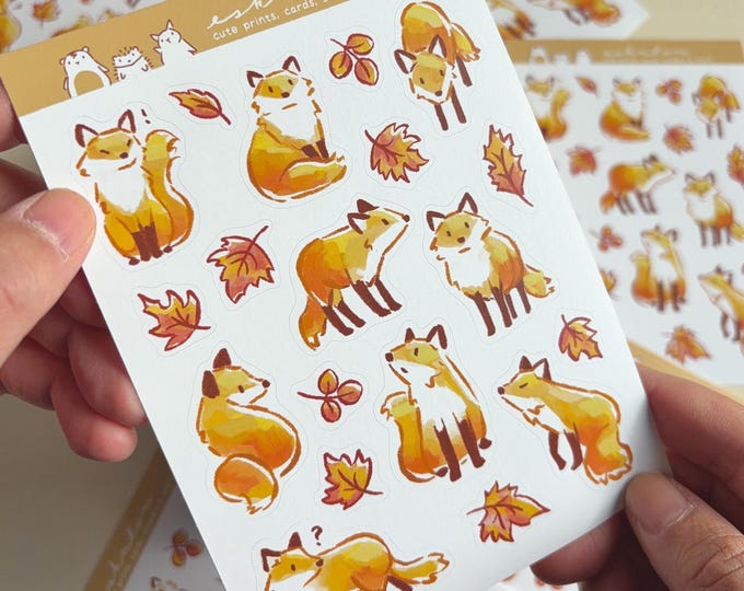 Eco-Friendly Fox Sticker Sheet: Kawaii Journal Planner Stickers