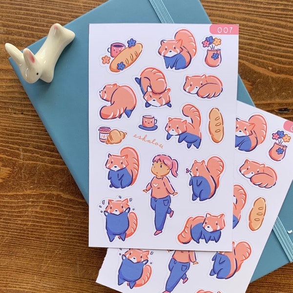 red panda sticker sheet - cute kawaii bullet journal planner scrapbook