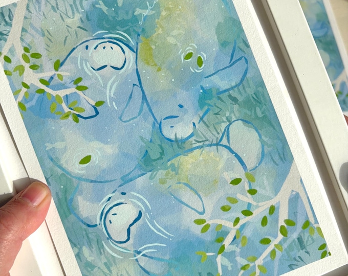 Manatee Art Print: Kawaii Eco Paper Illustration (A5/A4)