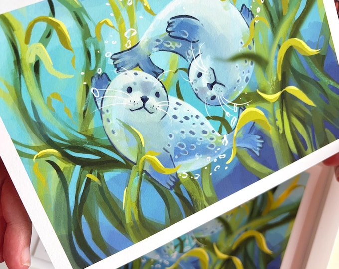 Seal Art Print – Harbour Sea Kawaii Animal Illustration (A5/A4)