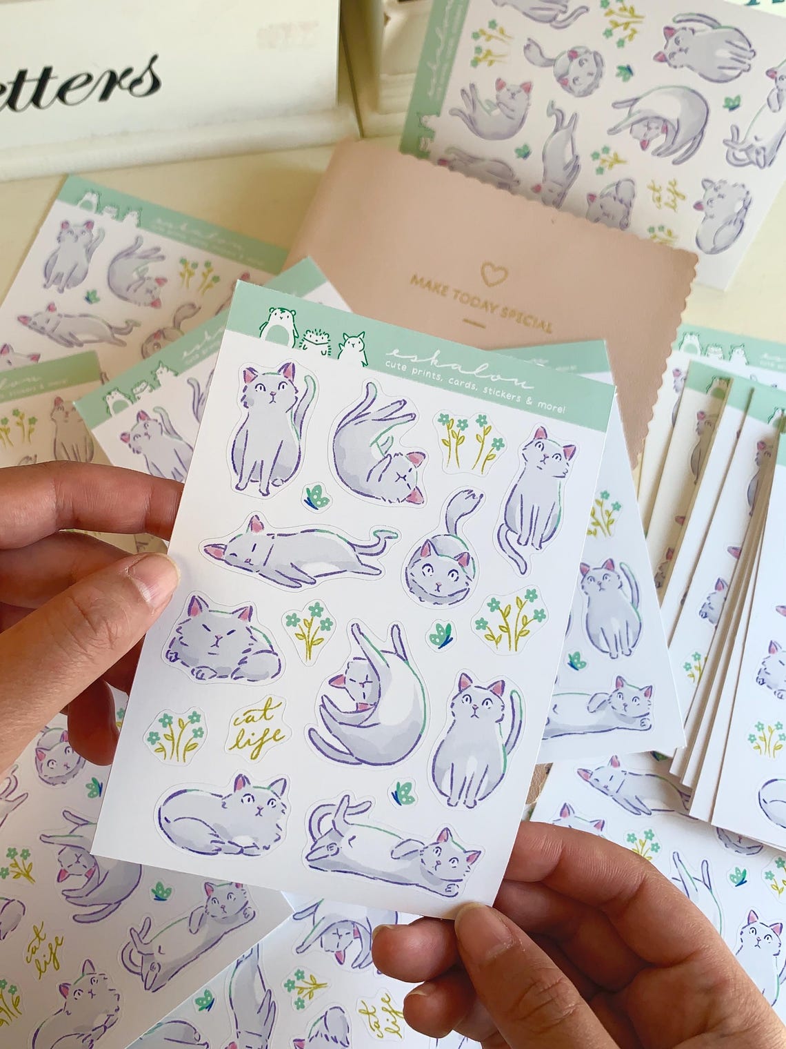 Kawaii Cat Sticker Sheet: Pvc-free Journal Planner Stickers - Etsy